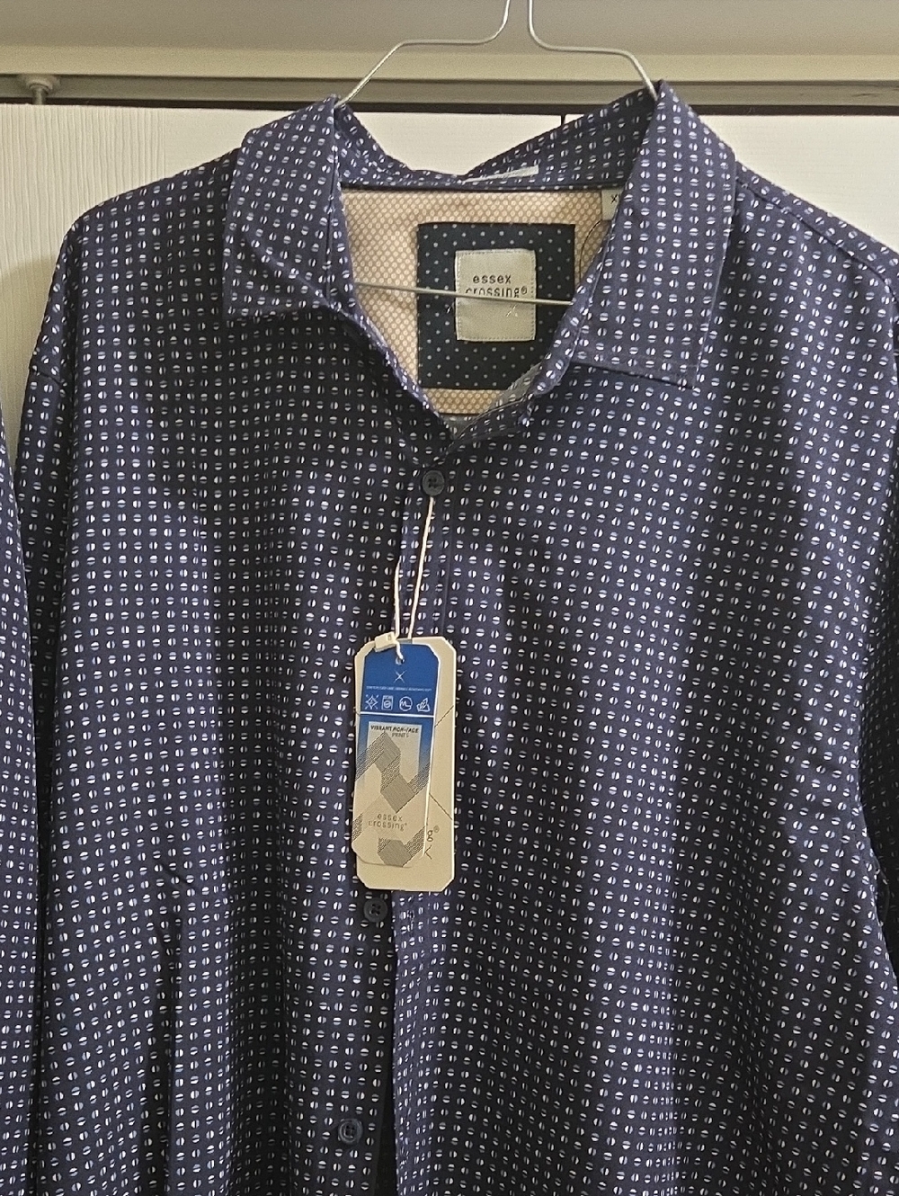 Essex Mens Navy Micro-Print Button-Down Shirt